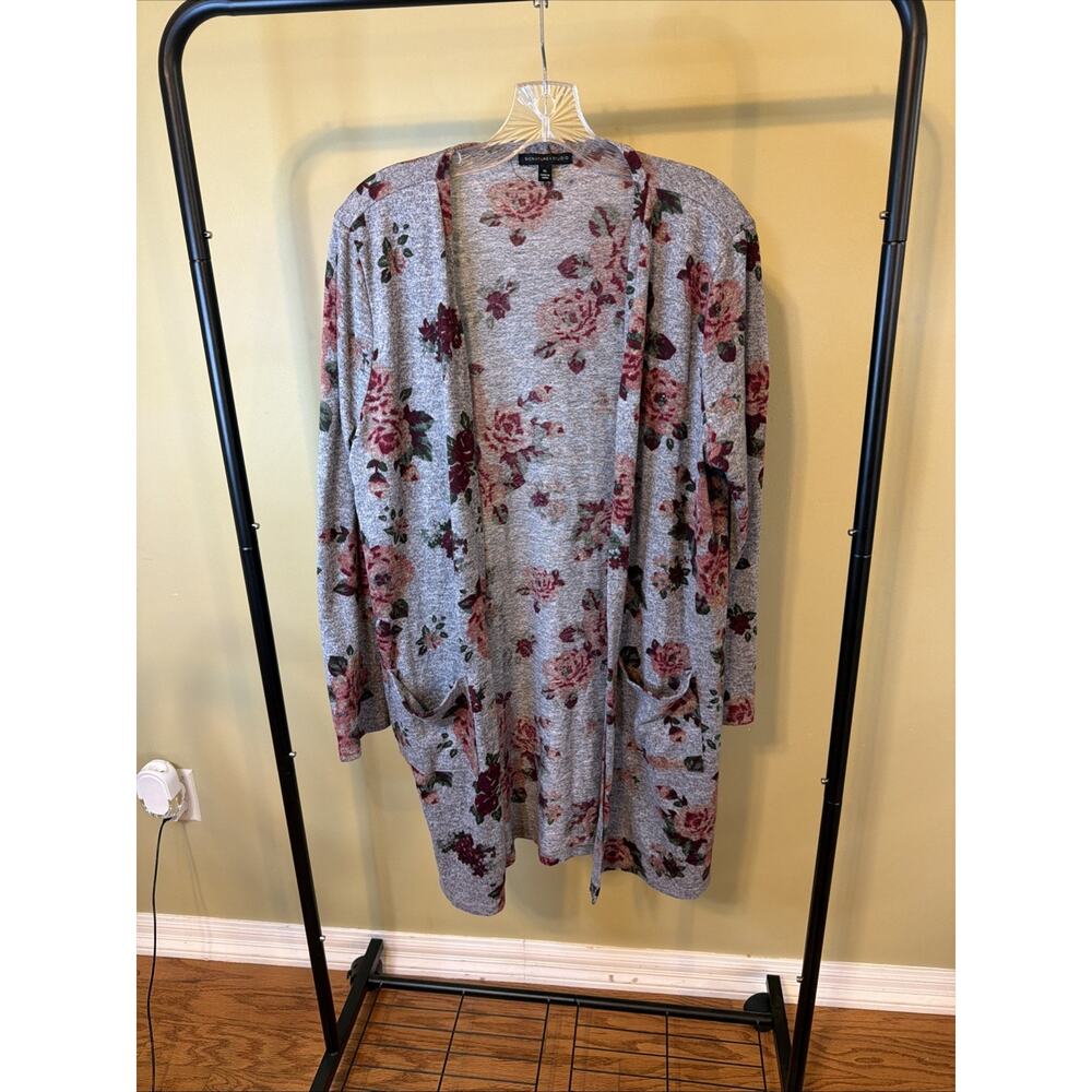 Signature 1 Studio Gray Floral Duster Cardigan Size XL